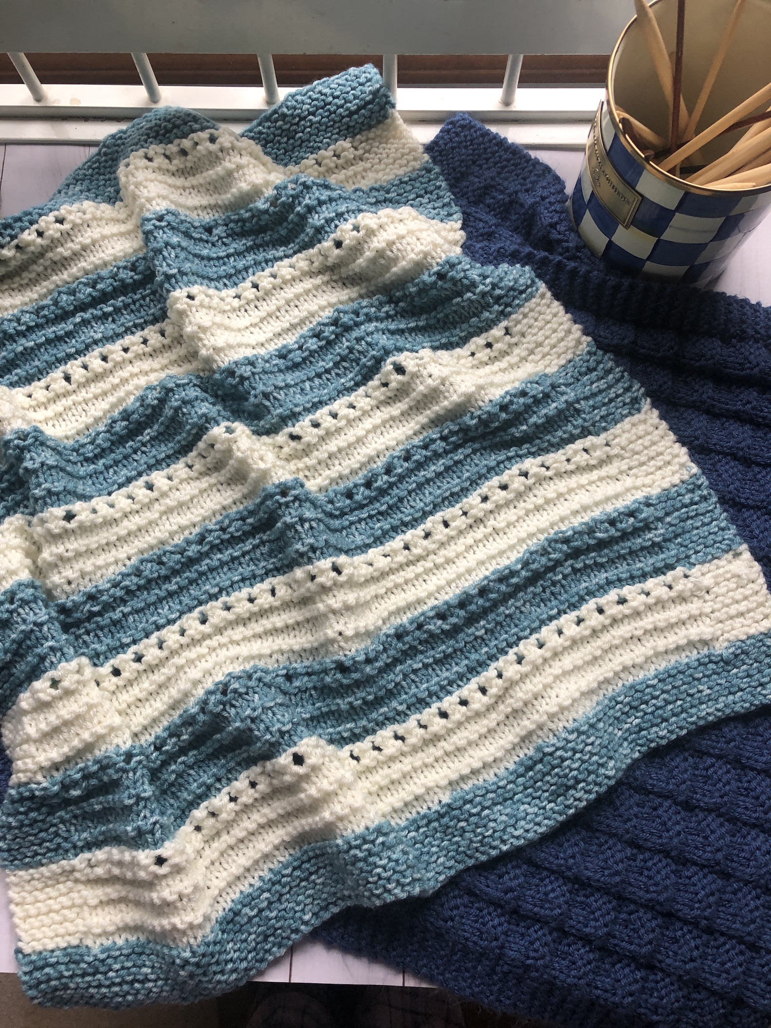 Striped knitted best sale baby blanket