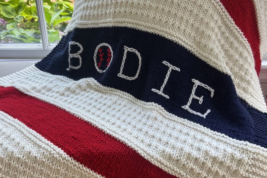 red white and blue red sox blanket handknit