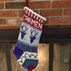 handknit stocking for Carmen with reindeer